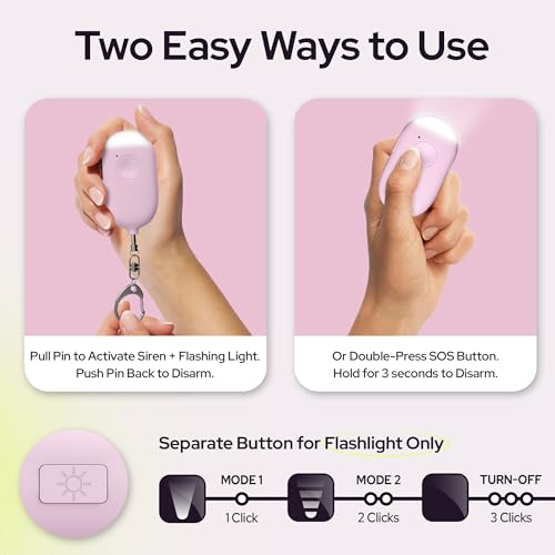 Weten Rechargeable Personal Alarm Keychain - 130dB Siren & LED Light - 2 Pack Personal Safety Alert for Women to Carry - Panic Button Alarm for Security - Rape Whistle for Self Defense (Black&Pink) - color: H - Black&Pink
