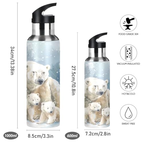OTVEE Polar Bear Water Bottle Sports Water Bottle Insulated Stainless Steel Hot Cold Water Mug with Straw Lid & Handle for Sports Gym 20 oz - color: Polar Bear