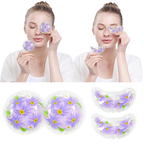 4PCS Gel Eye Ice Pack Set Reusable, Cold and Hot Compress for Eyes - color: Purple Flowers
