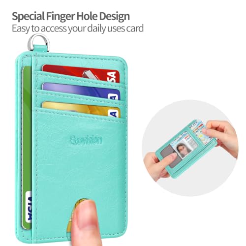 Slim Minimalist Front Pocket Wallet, RFID Blocking Credit Card Holder Wallet with Integrated D-Shackle for Men Women - color: Glossy Llight Turquoise