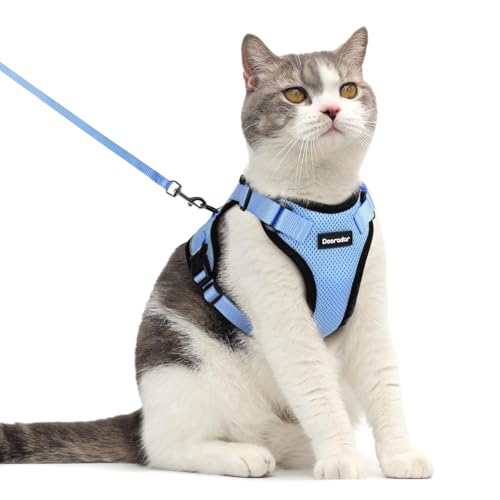 Dooradar Cat Harness and Leash Set, Adjustable and Escape Proof, M - color: Light Blue, size: M