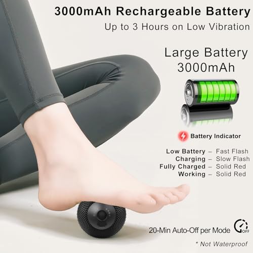 Vibrating Massage Ball with Heat, 7 Modes, Memory, 3.6 in, Black - color: Black