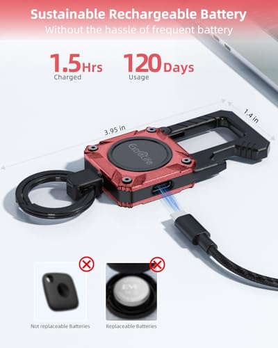 ExtreLife Keychain, Works with Apple Find My, Bottle Opener, Carabiner Car Key Chains with Gps Tracker - color: Red