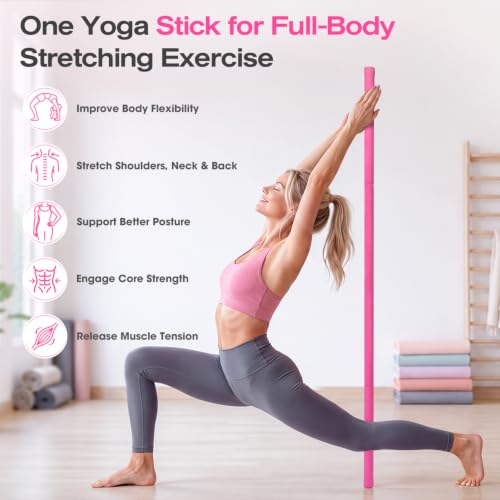 Yoga Stick, Mobility Stick for Stretching, Adjustable Exercise Stick - color: Pink