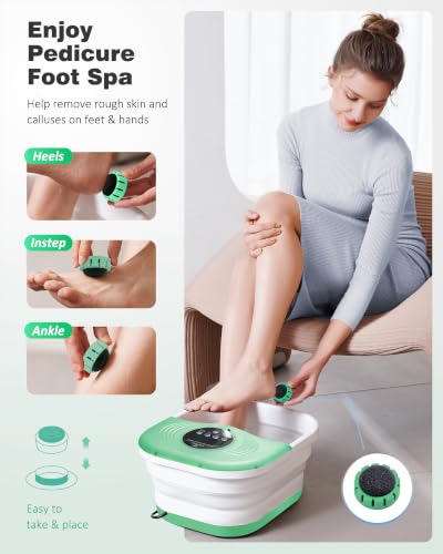 SPA4PIEDS Collapsible Heated Foot Spa Bath with Bubble, Foot Soaking Tub Featuring 8 Shiatsu Rollers, Pumice Stone and Built-in Timer for Mom, Dad and Foot Relaxation (Light Green) - color: Light Green