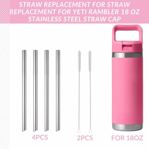 4PCS Replacement Metal Straw for YETI Rambler Jr. Water Bottle, Reusable Stainless Steel Replacement Straws with 2PCS Cleaning Brushes Compatible with YETI Rambler Jr. Bottle (18oz) - size: 18oz