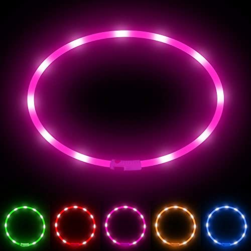 BSEEN Light Up Dog Collar, Silicone LED Pet Collar Rechargeable Glowing Puppy Necklace Safety Dog Lights for Night Walking (Pink) - color: Pink-Standard(70cm)