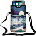 Cell Phone Sleeves Bag Case Crossbody Neoprene Holder Lanyard Phone Pouch for Women Men 7.5 X 4.5 Inches - Wave Moon - color: Wave Moon