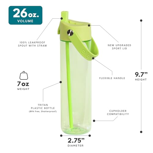 Elemental Splash 26oz 2-Pack Tritan Plastic Reusable Water Bottles w/Strap - color: Lime & Dragon Fruit, size: 26 Ounces