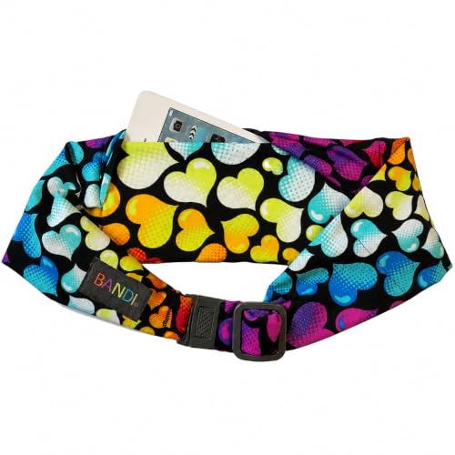 BANDI KIDS Pocket belt for Medical, Sports, Play Comfortable fit Adjustable waist pack, Made In USA - color: Neon Hearts