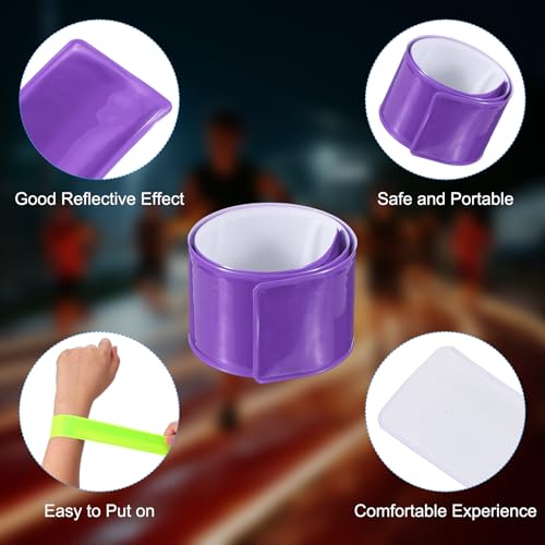 PATIKIL Reflective Slap Bands, Reflector Band Snap Bracelet Armbands High Visibility Safety Reflectors Wrist Strap Strips for Night Jogging Cycling Running - color: Purple
