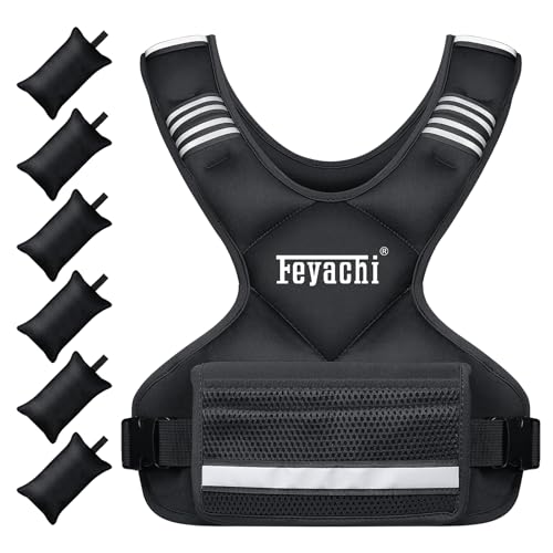 Feyachi Adjustable Weighted Vest, 3-32lb Vest with 6 Ironsand weights - color: Black, size: 20-32 lbs
