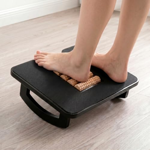 Bamboo Under Desk Foot Rest Foot Stool Rocking Footrest (Black Semicircle) - color: Black, size: Semicircle