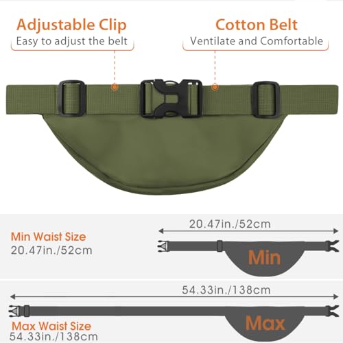 Large Fanny Pack for Women Men - Syican Waist bag with 3-Zipper Pockets - color: Army green