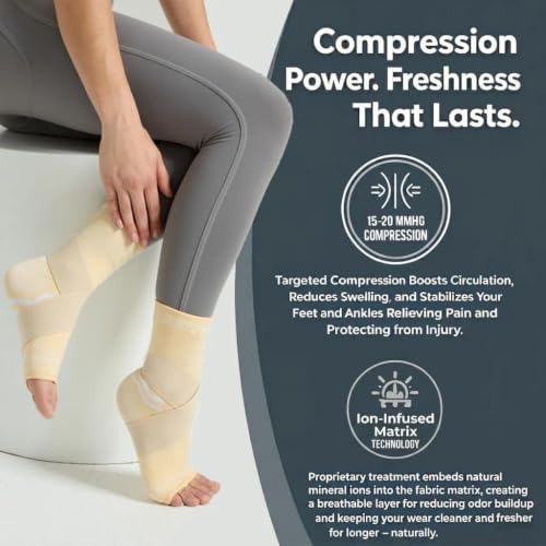 ABIRAM Ankle Brace Compression Sleeve with Adjustable Support Strap - color: Light Beige, size: Large