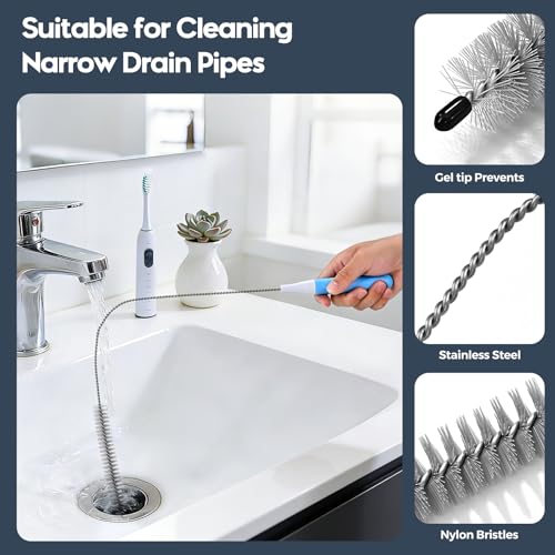 Dryer Vent Cleaner Kit 5 Pcs, Refrigerator Coil Cleaning Brush, Sewer Set Brush, Dryer Lint Cleaner Brush for Flexible Lint Remover, Kitchen Sink, Bathroom Clog, Toilet, Vent Scrubber - color: 5pack-grey