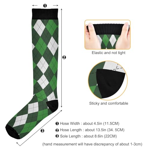 JUNZAN Buffalo Plaid Red Black Knee High Socks Compression Socks for Women Men Kid for Running Sports Nurse - color: Argyle Plaid Green St. Patrick's Day