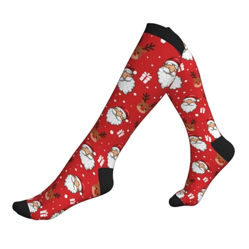 Compression Socks Knee High Circulation Support Socks For Women Men Athletic Running Work Hiking Cycling Travel - color: Christmas