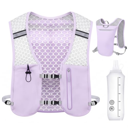 Running Hydration Vest, Adjustable Chest Straps Running Vest for Women Men with 500ml Soft Flask - color: Purple