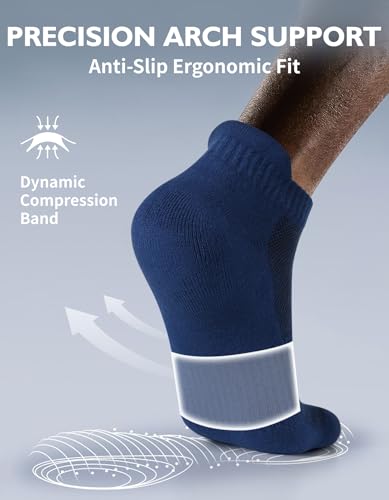 CLOSEMATE Mens Athletic Ankle Socks Cushioned Cotton 7 Pairs - color: 2navyblue2bluegrey2armygreen, size: 7-9