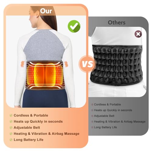 Lower Back Massager with Heat, Cordless Back Heating Pad with 4 Heat Levels 3 Vibration Modes & Air Compression Pain Relief Gifts for Women, Men, Mom & Dad