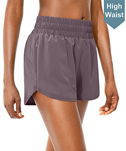 SANTINY Women's Athletic Running Shorts with Zipper Pockets - color: Dusty Purple, size: X-Small