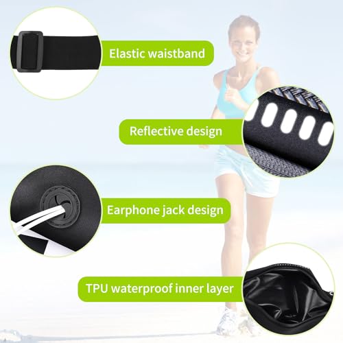 SooGree Slim Running Belt, Sport Fanny Pack for Women Men, Dual Pouch Sweatproof Reflective Waist Bag for Hiking Travelling Cycling Workout Gym(Black) - color: Black, size: 1082