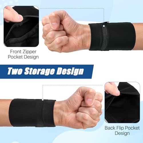 6 Pieces Wrist Wallet for Men, High Elasticity Polyester Wrist Pouch, Wrist Wallet Pocket Wristband with Zipper, Ideal for Travel, Cycling, Running, Walking, Hiking, 6 Colors