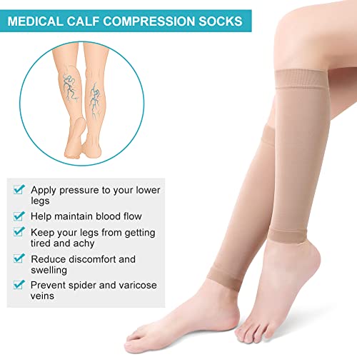 Compression Socks, 20-30mmHg Calf Compression Sleeves, Footless Compressed Socks for Varicose Veins, Shin Splints, Edema Recovery Maternity, Cycling Running Travel, Women & Men - color: Beige, size: M