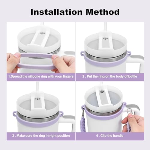 Water Bottle Handle, Silicone Water Bottle Sling, Carrier, Holder with Strap, Fits Most 8-40oz Bottles Stanley Cup Accessories - color: Purple