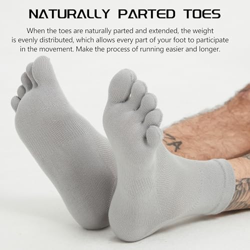 Sunew 3 Pairs Toe Socks for Men Women,Viscose Bamboo Breathable Athletic Running Five Finger Ankle/Quarter Socks - color: Grey, size: Medium