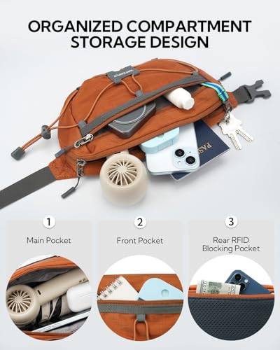 WATERFLY Small Fanny Pack RFID Blocking Travel Hiking Crossbody Waist Bag - color: Brown