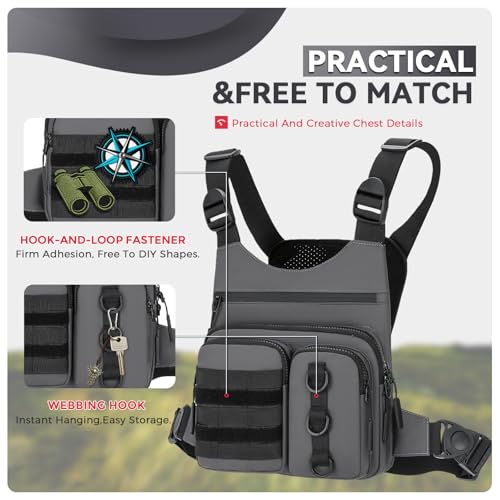 Criuage Outdoor Chest Bag for Men, Lightweight Adjustable Running Vest, Water Resistant EDC Chest Pack with Water Bottle Pocket, Breathable Back Pad for Hiking Cycling Fishing Travel - color: Grey