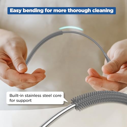 YOTIME Silicone Straw Cleaner Brush, 2Pcs Reusable Straw Brush, Gray - color: Gray