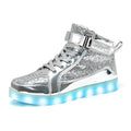IGxx LED Light Up Shoes for Men Women Sparkly Sneakers High Top - color: Glitter Silver, size: 6.5 Women/6 Men