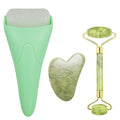 3 in 1 Ficial Face Ice Jade Roller and Gua Sha Tool, Natural Real Jade Anti-Wrinkle Face Eye Neck Massager Tool, Reduce Wrinkles, Puffiness, Migraine, Redness, Pain and Injury, Green - color: Green