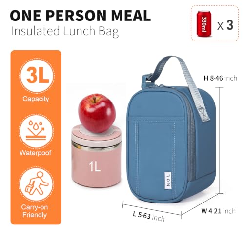 NOL Small Insulated Snack Bag Mini Freezable Cooler Pouch 3L fit 3 Cans | Wide-Mouth 6hours Cool & Warm Lightweight Leakproof Nylon Box for Work Travel (Dusty blue) - color: Dusty blue