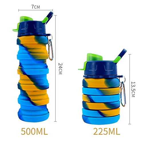 Collapsible Water Bottles 2 Pack 500ml (Yellow Camo+Rose Red) - color: Yellow Camouflage+Rose Red