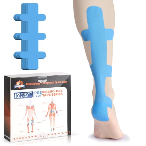 KTQUICK Precut Kinesiology Tape for Achilles Tendon,12PCS,20% Stronger,Blue - color: Blue