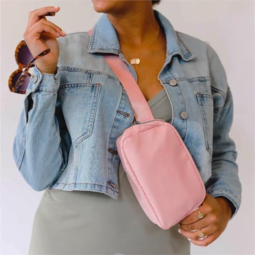YOSHUYUKI Fanny Pack Crossbody Bag Trendy Waterproof Small Sling Cross Body Purse for Women Men Fashion Waist Packs Mini Belt Pouch Chest Bum Hip Bag Lulu Dupes for Travel Vacation Running Pink - color: Pastel Pink
