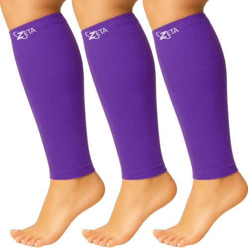 Zeta Wear Plus Size Calf Compression Sleeves for Women and Men, Wide Calf Footless 15-19 mmHg, 2XL-6XL - color: 3 Pair - Purple, size: 2XL