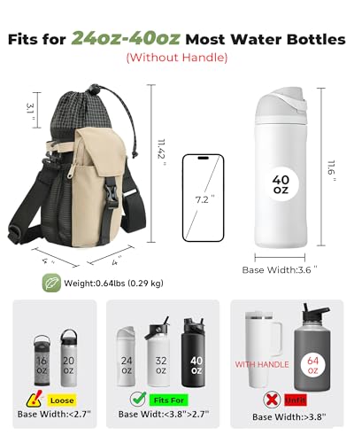 Water Bottle Holder with Strap 40/32 oz Crossbody Water Bottle Purse Bag for Women Men with Phone Pocket for Hiking Walking Gym Cycling - color: Khaki+Black
