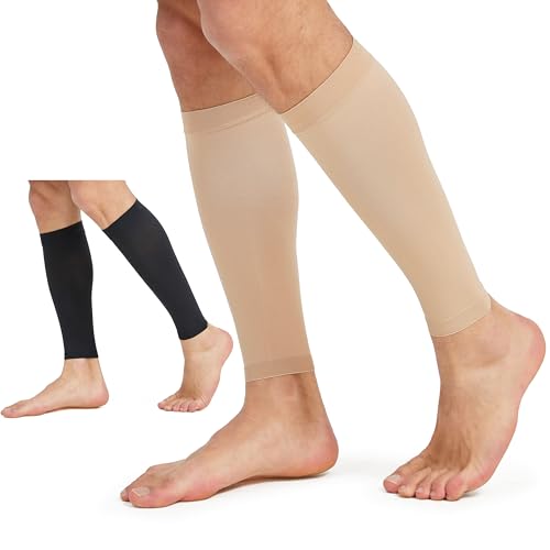 MGANG 20-30mmHg Compression Calf Sleeves Reduces Leg Swelling & Fatigue - color: 1 Pair Black + 1 Pair Beige, size: 2X-Large (2 Pair)