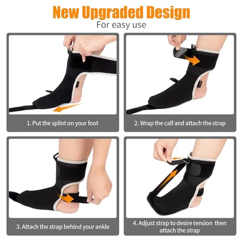 2026 Upgraded Plantar Fasciitis Night Splint & Relief Brace with Massage Ball for Plantar Fasciitis Relief,Plantar Fasciitis Brace for Women Men with Arch Support for Achilles,Thin & Breathable Drop Foot Brace for Men Women, Fits Left or Right Foot, S/L (