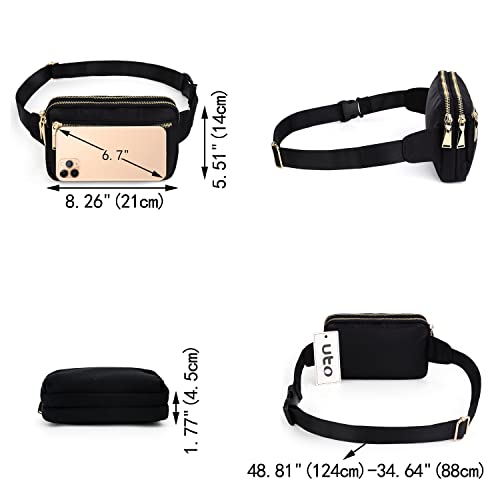 UTO Fanny Pack Crossbody Belt Purse Chest Waist Hip Travel Hiking Bumbag - color: 0917 Black