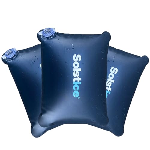 Solstice Leakproof Large Capacity Reusable Ice Bags (3-Pack) for Cooler Cold Plunge Tubs Lunch Box | 4.5L / 8.6 Lbs. of Frozen Ice Per Bag | Add Water & Freeze | Heavy Duty 14G Material W/Water Valve