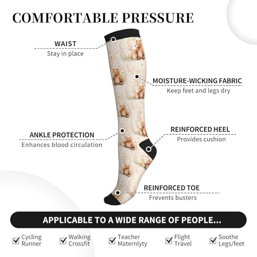Avocado Compression Socks Women Men Knee High Stock for Running Work Support Nurses Travel - color: Bear