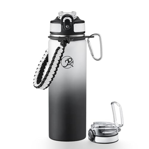 GOSWAG 24oz Insulated Stainless Steel Travel Water Bottle, 2 Lids - color: Gray-Black Ombré
