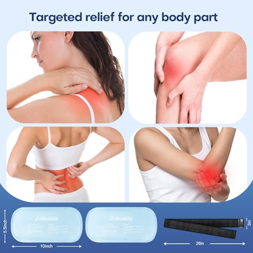 Gel Ice Packs for Injuries Reusable 2 Packs Hot Cold Gel Wrap with Strap - color: Blue-2 Pack-medium