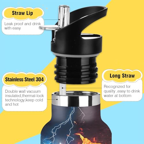 Fire Water Football Water Bottle Thermos Stainless Steel Vacuum Insulated Mouth Bottle with Wide Handle - color: Fire Water Football